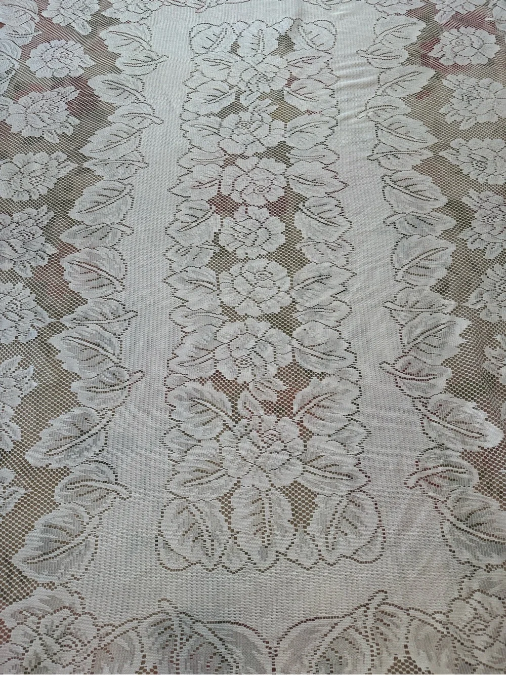 Vintage White Rose Lace Tablecloth 90x60 Scalloped Edge Cottagecore Decor